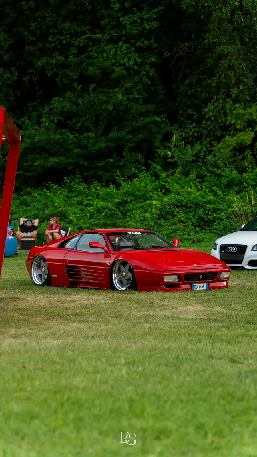Ferrari rojo entre la vegetación